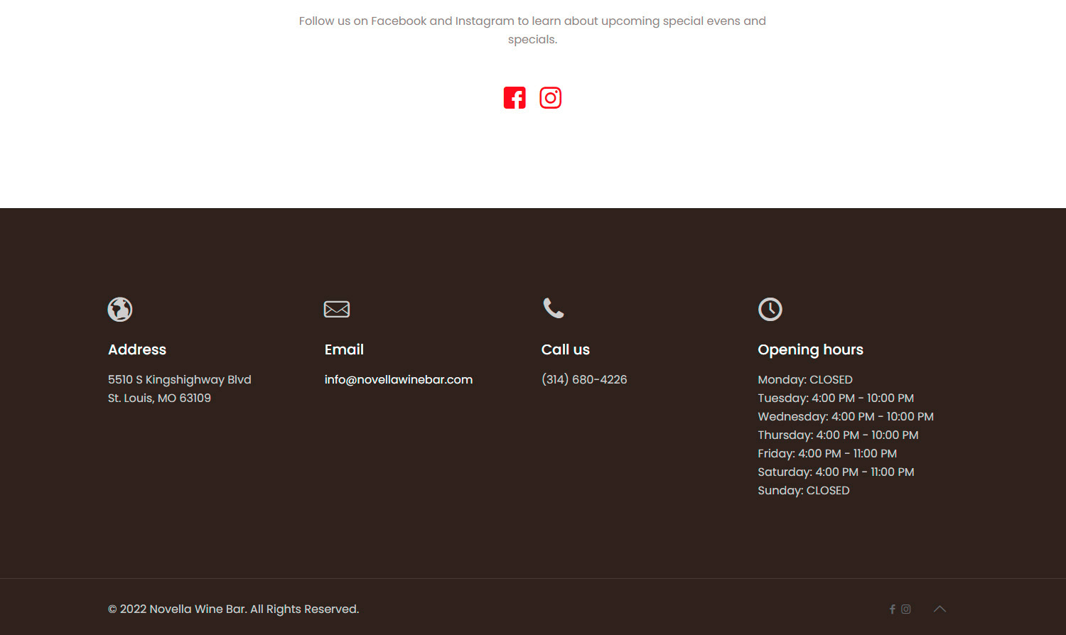 Novella Wine Bar WordPress Website