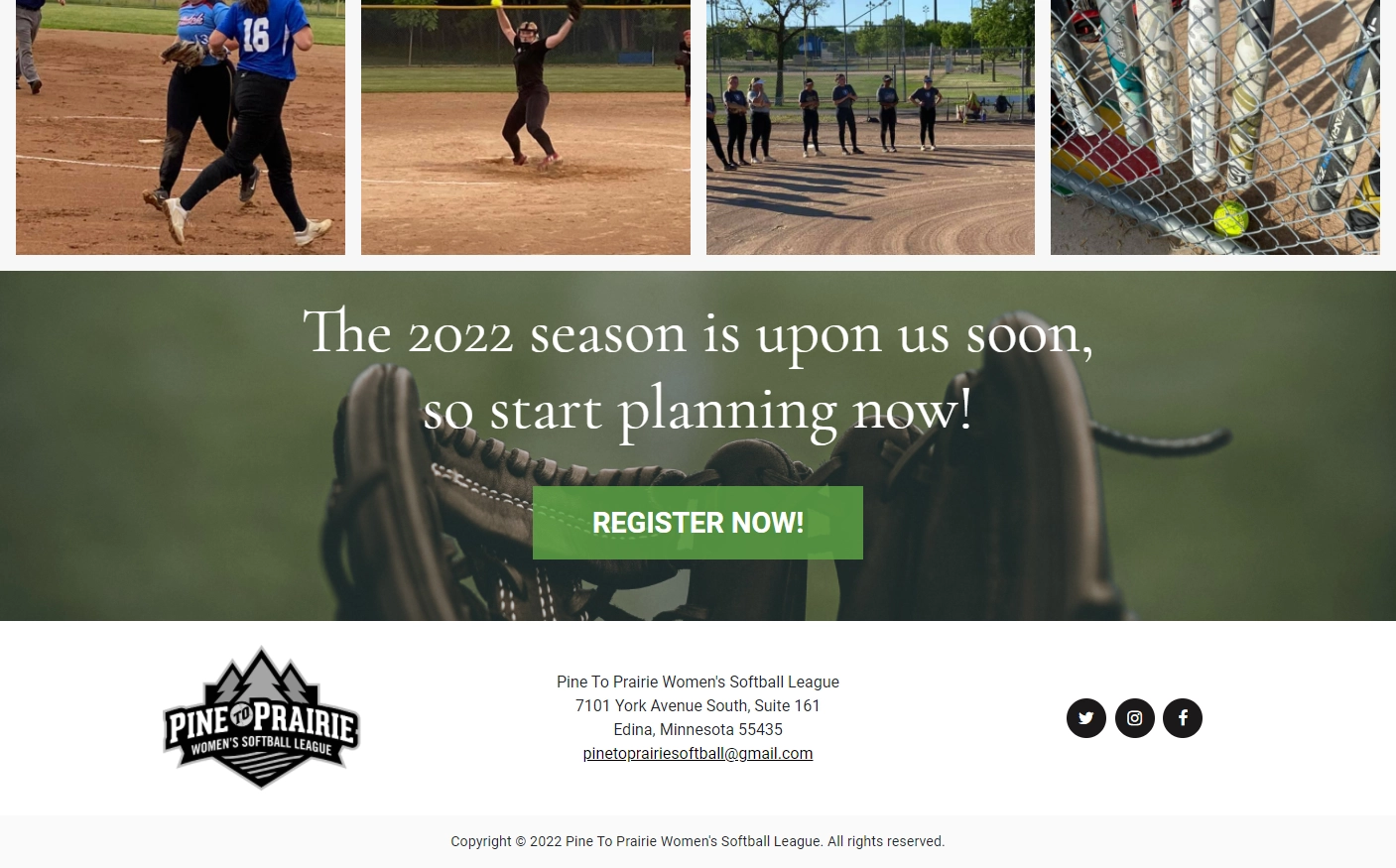 Pine to Prairie Women’s Softball League WordPress Website Concept
